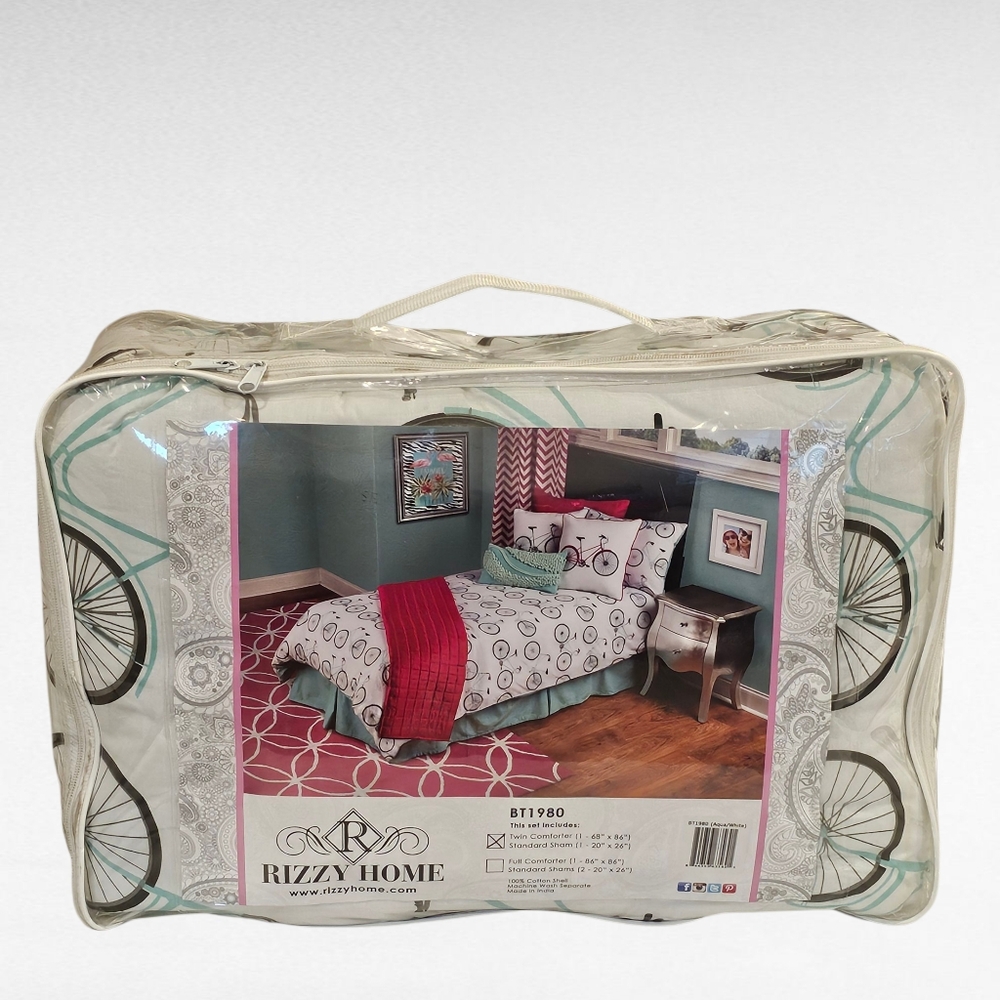 Rizzy Home Twin Aqua Bicycle 2 Piece Comforter Set